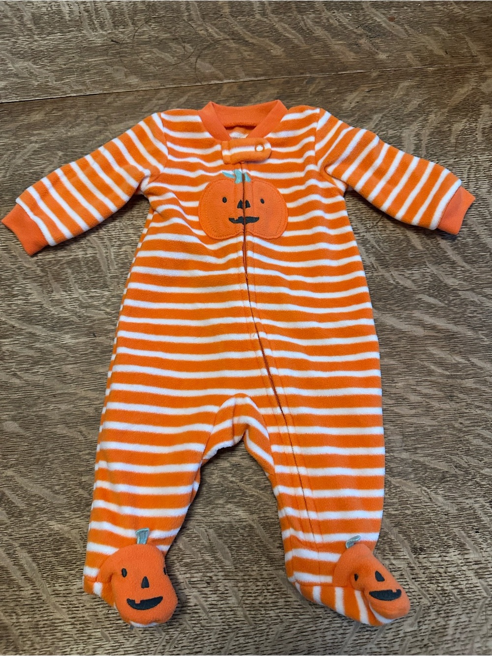 Carter’s Orange Striped Pumpkin Footed One-Piece for Baby